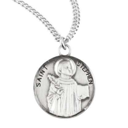 Patron Saint Stephen Round Sterling Silver Medal, Catholic Gift, Made in USA