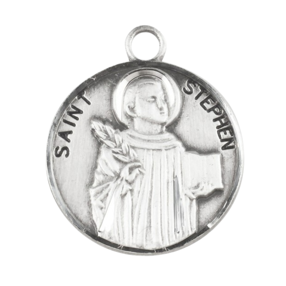 Saint Stephen Sterling Silver Round Medal Necklace — 20" Chain, Made in USA