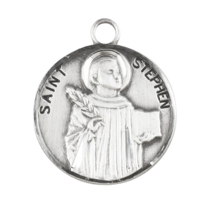 Saint Stephen Sterling Silver Round Medal Necklace — 20" Chain, Made in USA