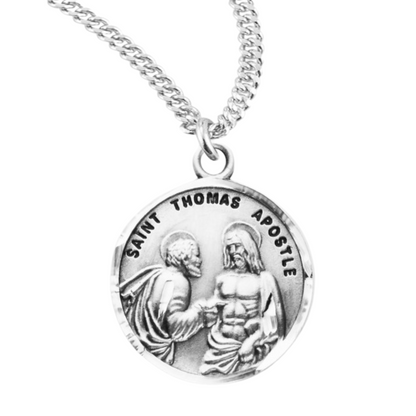 Patron Saint Thomas the Apostle Round Sterling Silver Medal, Catholic Gift, Made in USA