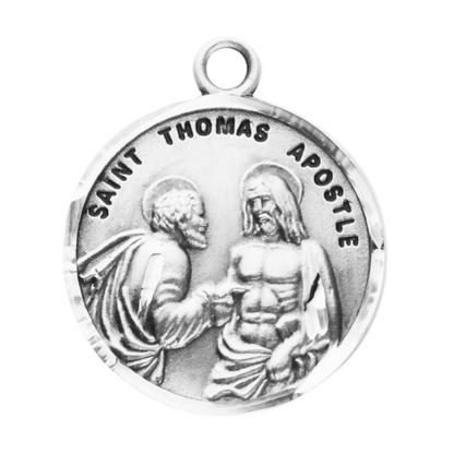 Saint Thomas the Apostle Sterling Silver Medal Pendant — 20" Chain, Gift Box