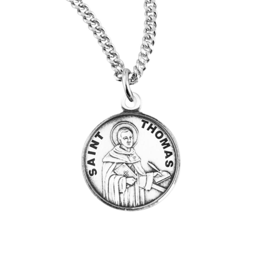 Patron Saint Thomas Aquinas Round Sterling Silver Medal, Catholic Gift, Made in USA
