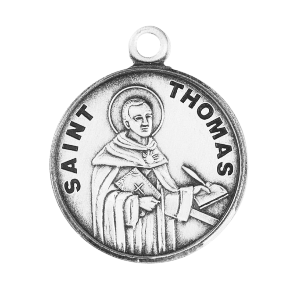 Saint Thomas Aquinas Sterling Silver Medal Necklace — 20" Chain, Gift Box
