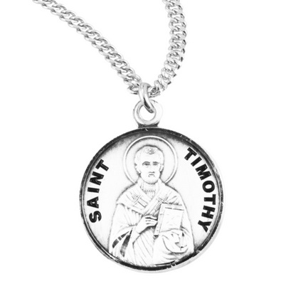 Patron Saint Timothy Round Sterling Silver Medal, Catholic Gift, Made in USA
