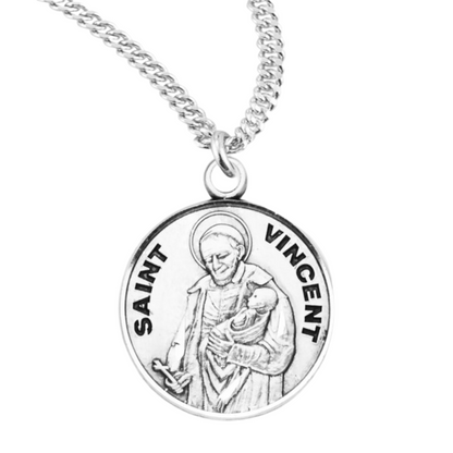 Patron Saint Vincent Round Sterling Silver Medal, Catholic Gift, Made in USA