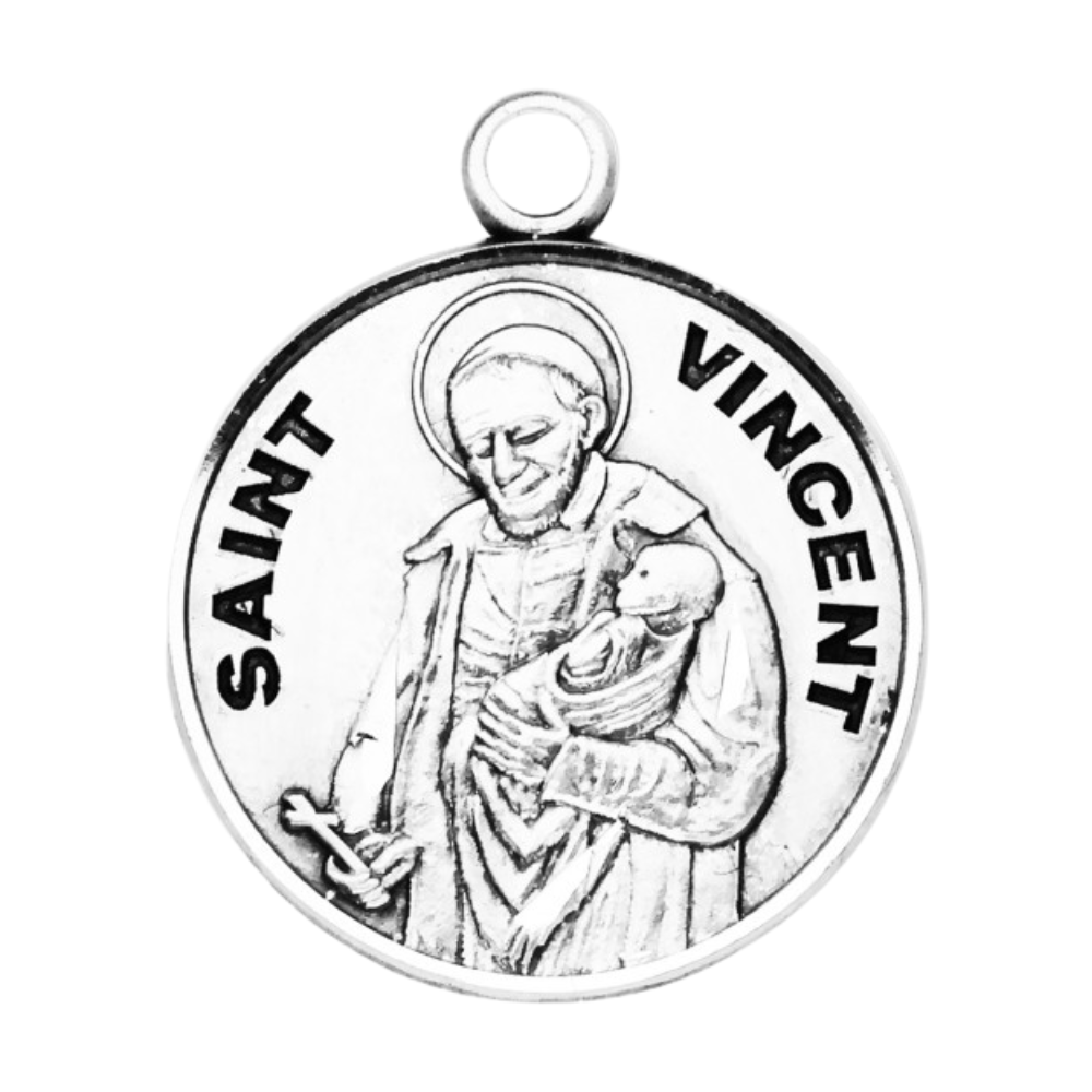 Saint Vincent de Paul Sterling Silver Medal Pendant — 20" Chain, Made in USA