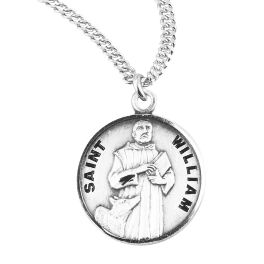 Patron Saint William Round Sterling Silver Medal, Catholic Gift, Made in USA