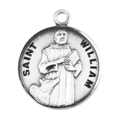 Saint William Sterling Silver Round Medal Necklace — 20" Chain, Made in USA