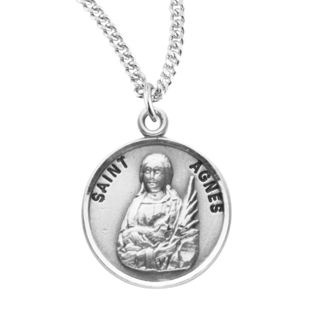 Patron Saint Agnes Round Sterling Silver Medal, Catholic Gift, Made in USA