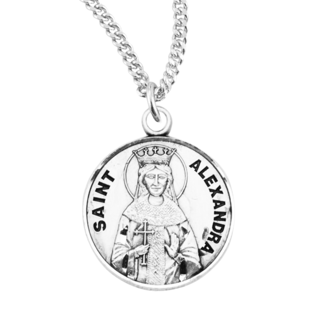 Patron Saint Alexandra Round Sterling Silver Medal, Catholic Gift, Made in USA