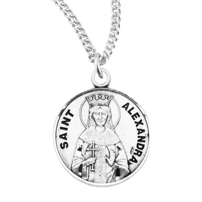 Patron Saint Alexandra Round Sterling Silver Medal, Catholic Gift, Made in USA
