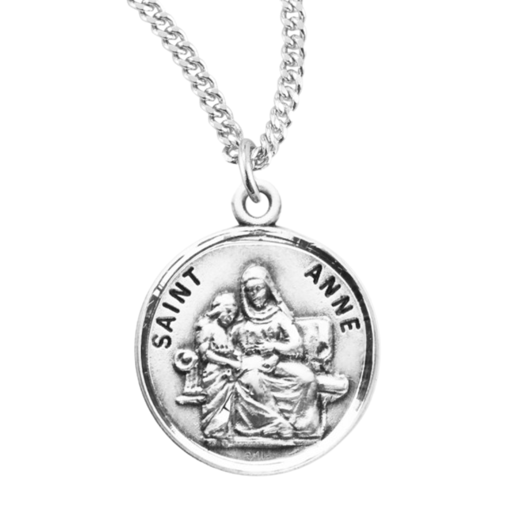 Patron Saint Anne Round Sterling Silver Medal, Catholic Gift, Made in USA