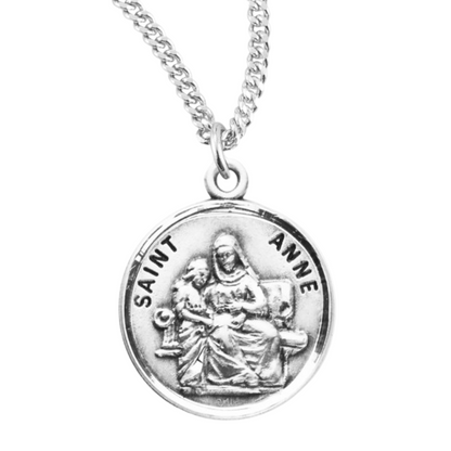 Patron Saint Anne Round Sterling Silver Medal, Catholic Gift, Made in USA
