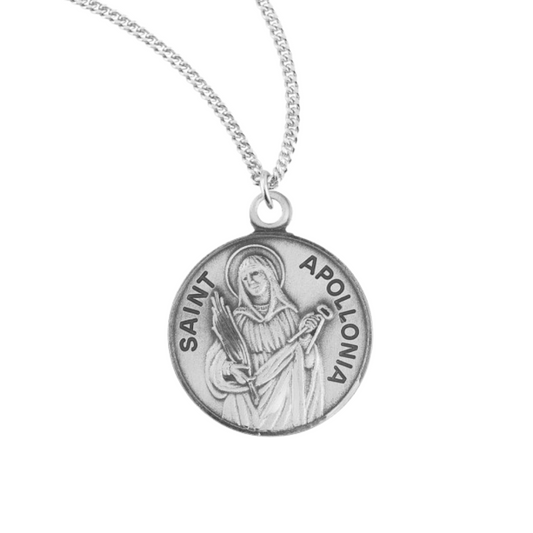 Patron Saint Apollonia Round Sterling Silver Medal, Catholic Gift, Made in USA