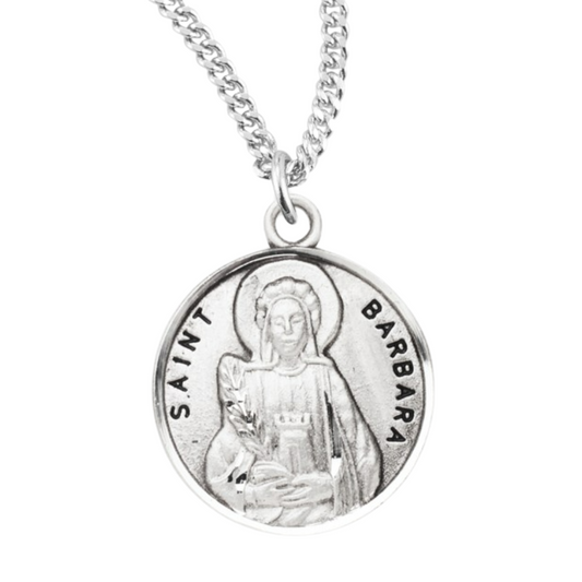Patron Saint Barbara Round Sterling Silver Medal, Catholic Gift, Made in USA