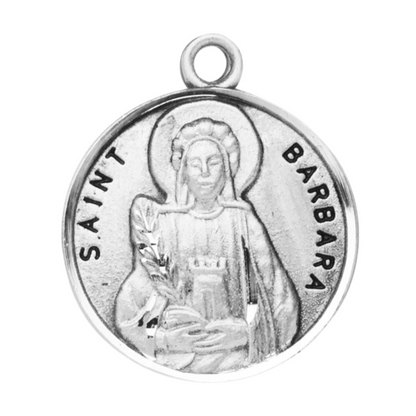 Saint Barbara Sterling Silver Round Medal Pendant — 18" Chain, Gift Box
