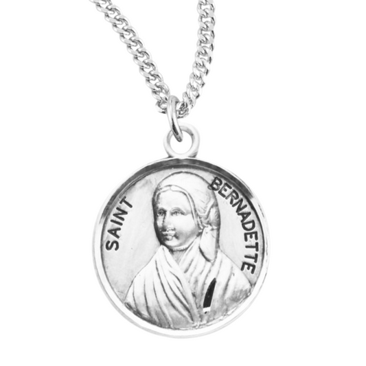 Patron Saint Bernadette Round Sterling Silver Medal, Catholic Gift, Made in USA