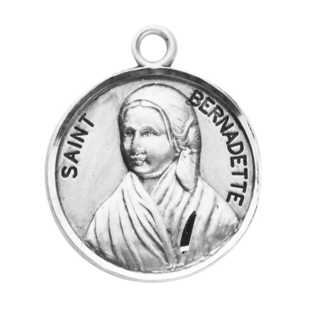 Saint Bernadette Sterling Silver Medal Pendant — 18" Chain, Gift Box Included