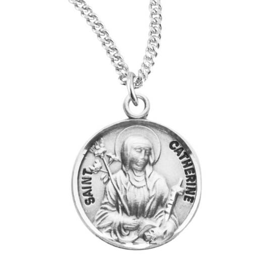 Patron Saint Catherine Round Sterling Silver Medal, Catholic Gift, Made in USA