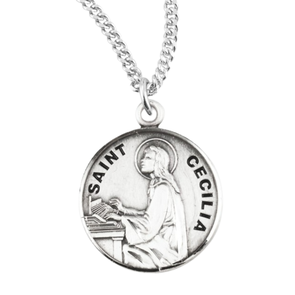 Patron Saint Cecilia Round Sterling Silver medal, Catholic Gift, Made in USA