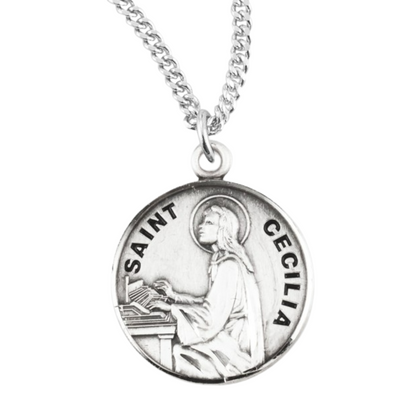 Patron Saint Cecilia Round Sterling Silver medal, Catholic Gift, Made in USA