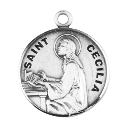 Saint Cecilia Sterling Silver Round Medal Necklace — 18" Chain, Gift Box