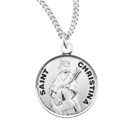 Patron Saint Christina Round Sterling Silver Medal, Catholic Gift, Made in USA