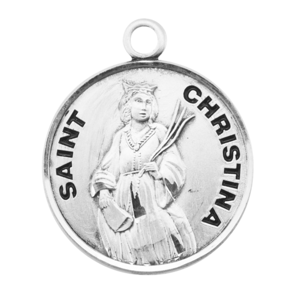 St. Christina Sterling Silver Round Medal — 18" Chain, Gift Box Included