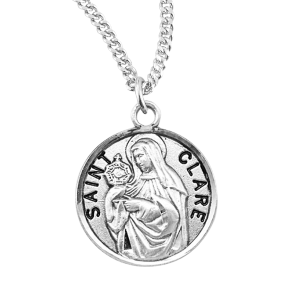 Patron Saint Clare Round Sterling Silver Medal, Catholic Gift, Made in USA