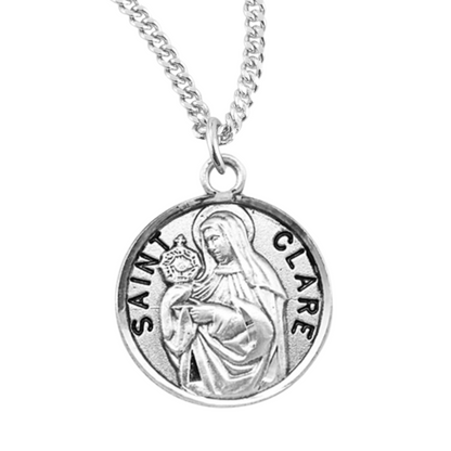 Patron Saint Clare Round Sterling Silver Medal, Catholic Gift, Made in USA