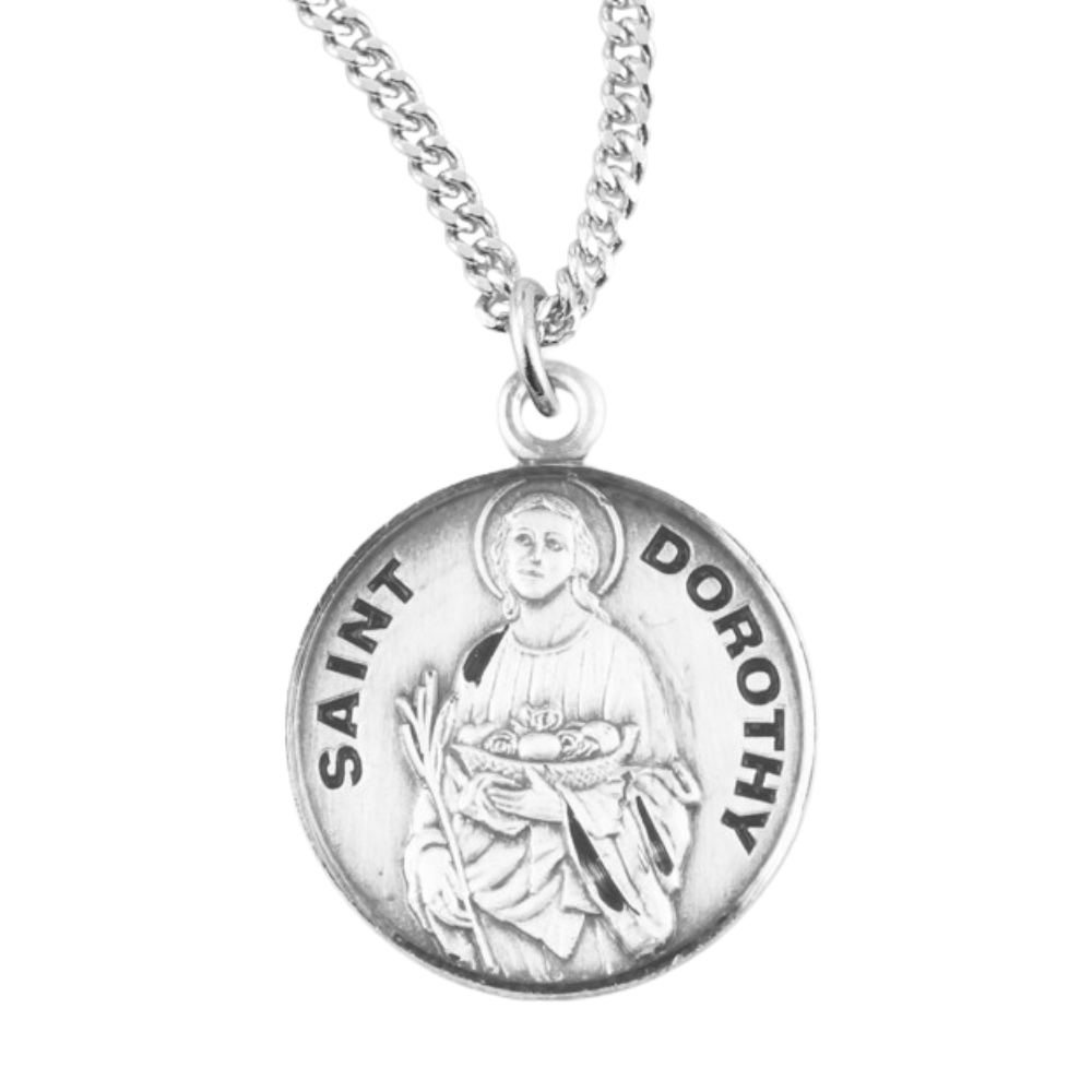 Patron Saint Dorothy Round Sterling Silver Medal, Catholic Gift, Made in USA
