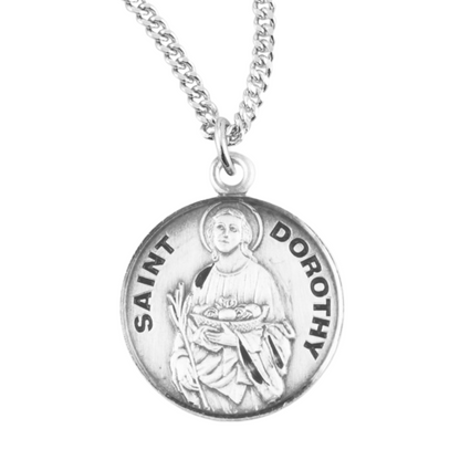 Patron Saint Dorothy Round Sterling Silver Medal, Catholic Gift, Made in USA