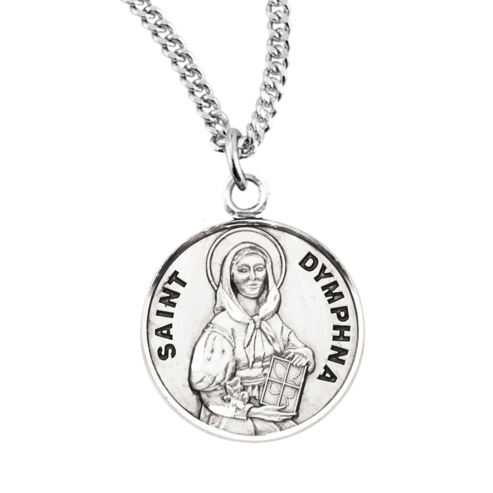 Patron Saint Dymphna Round Sterling Silver Medal, Catholic Gift, Made in USA