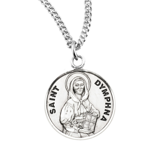 Patron Saint Dymphna Round Sterling Silver Medal, Catholic Gift, Made in USA