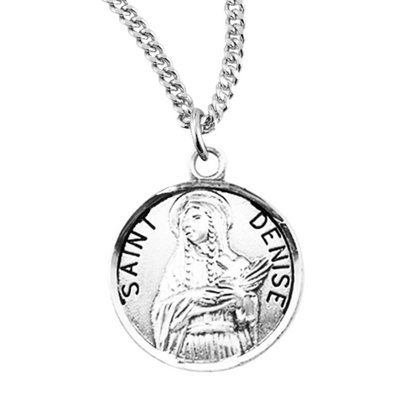 Patron Saint Denise Round Sterling Silver Medal, Catholic Gift, Made in USA