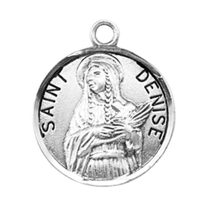 Saint Denise Sterling Silver Round Medal Necklace — 18" Chain, Gift Box Included
