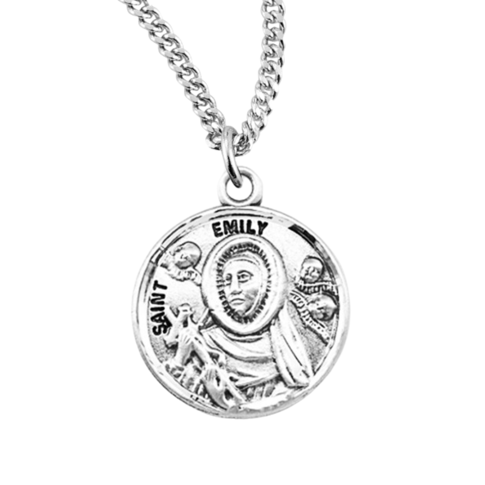 Patron Saint Emily Round Sterling Silver Medal, Catholic Gift, Made in USA