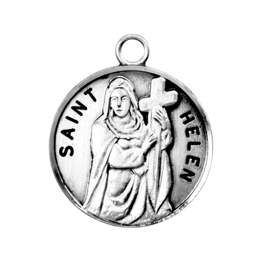 Saint Helen Round Sterling Silver Medal Necklace — 18" Chain, Gift Box Included