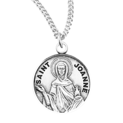 Patron Saint Joanne Round Sterling Silver Medal, Catholic Gift, Made in USA