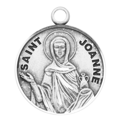 Saint Joanne Sterling Silver Round Medal Pendant — 18" Chain, Gift Box
