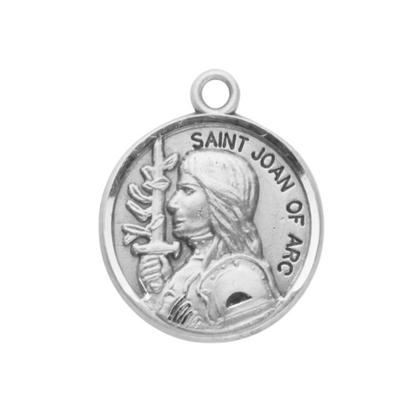 Saint Joan of Arc Sterling Silver Round Medal Necklace — 18" Chain, Gift Box