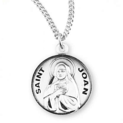 Patron Saint Joan Round Sterling Silver Medal, Catholic Gift, Made in USA