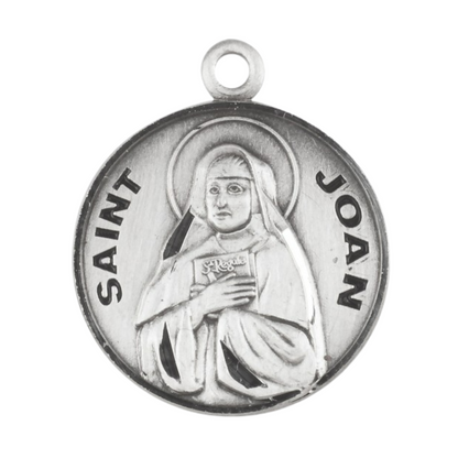 Saint Joan Round Sterling Silver Medal — 18" Chain, Gift Box Included