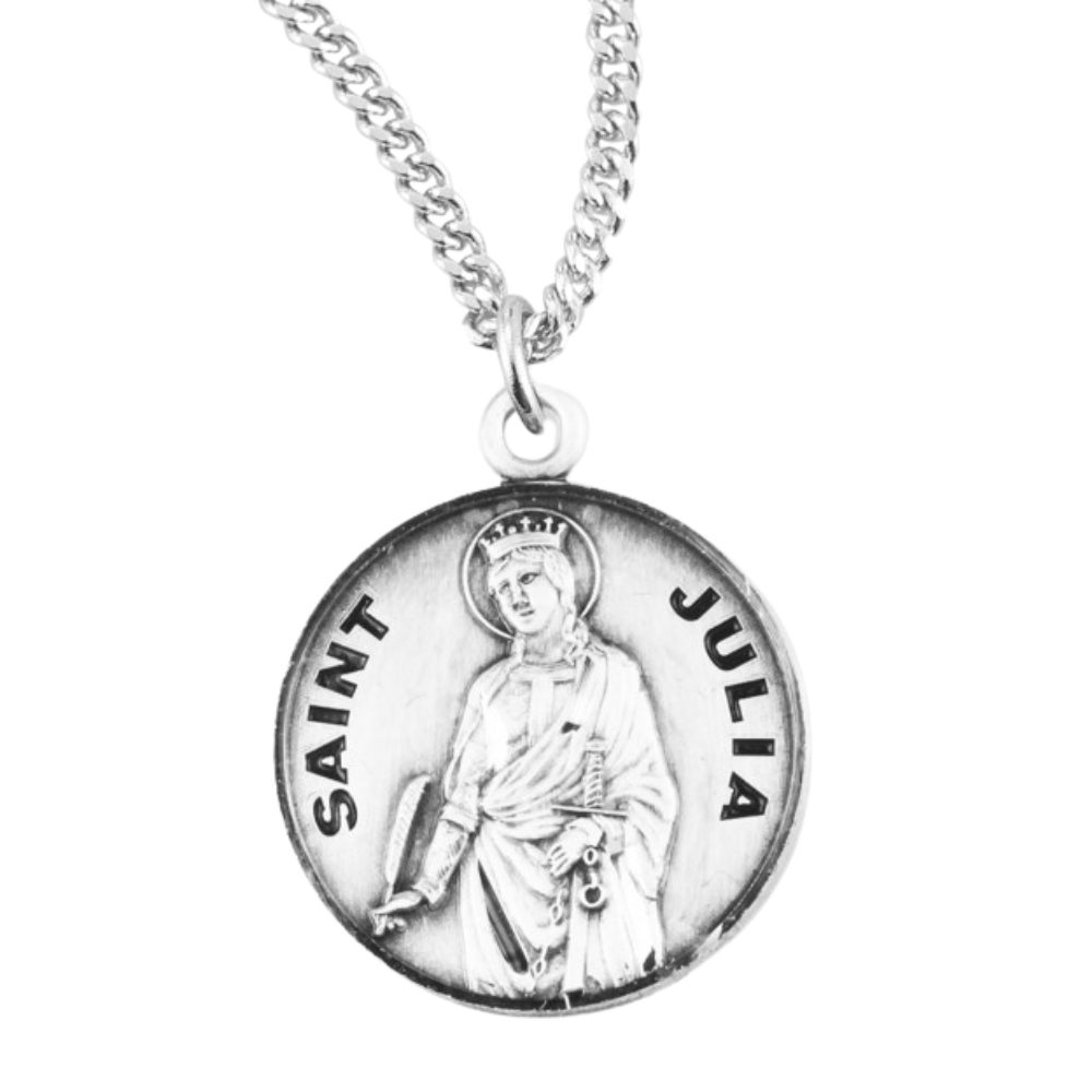 Patron Saint Julia Round Sterling Silver Medal, Catholic Gift, Made in USA