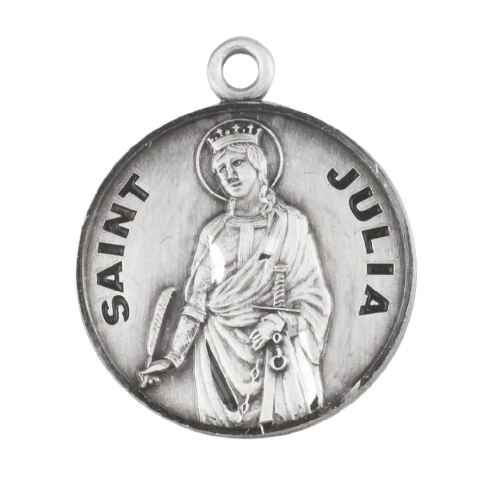 Saint Julia Sterling Silver Round Medal Pendant — 18" Chain, Gift Box