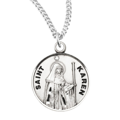 Patron Saint Karen Round Sterling Silver Medal, Catholic Gift, Made in USA