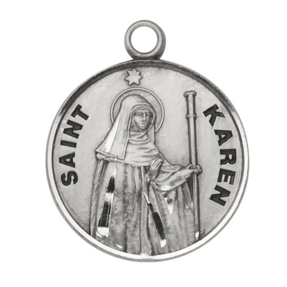 Saint Karen Sterling Silver Round Medal Necklace — 18" Chain, Gift Box
