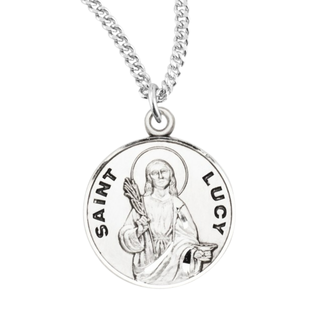 Patron Saint Lucy Round Sterling Silver Medal, Catholic Gift, Made in USA