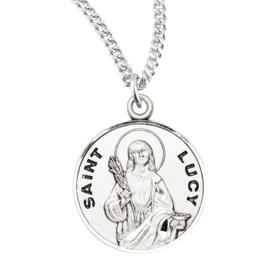 Patron Saint Lucy Round Sterling Silver Medal, Catholic Gift, Made in USA