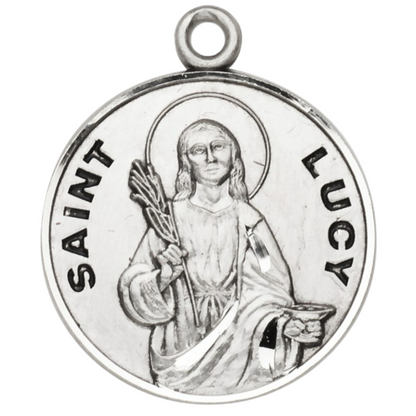 Saint Lucy Sterling Silver Round Medal Pendant Necklace — 18" Chain, Gift Box